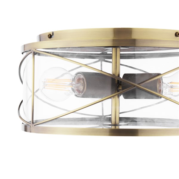 (image for) Laura Ashley Beckworth 3 Light Flush Antique Brass and Glass